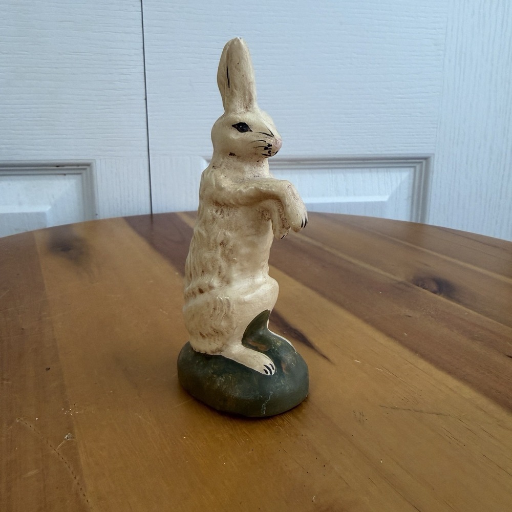 Vintage Carved Resin Bunny Figurine Marked 1994 Spring Easter Decor Cottage Farm
